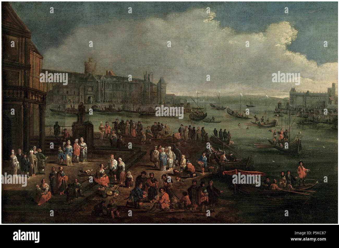 Inglese: un porto Italianamente con numerose figure giro del XVII e XVIII secolo. N/A 63 Adriaen Fransz. Boudewijns - un porto Italianamente con numerose figure Foto Stock