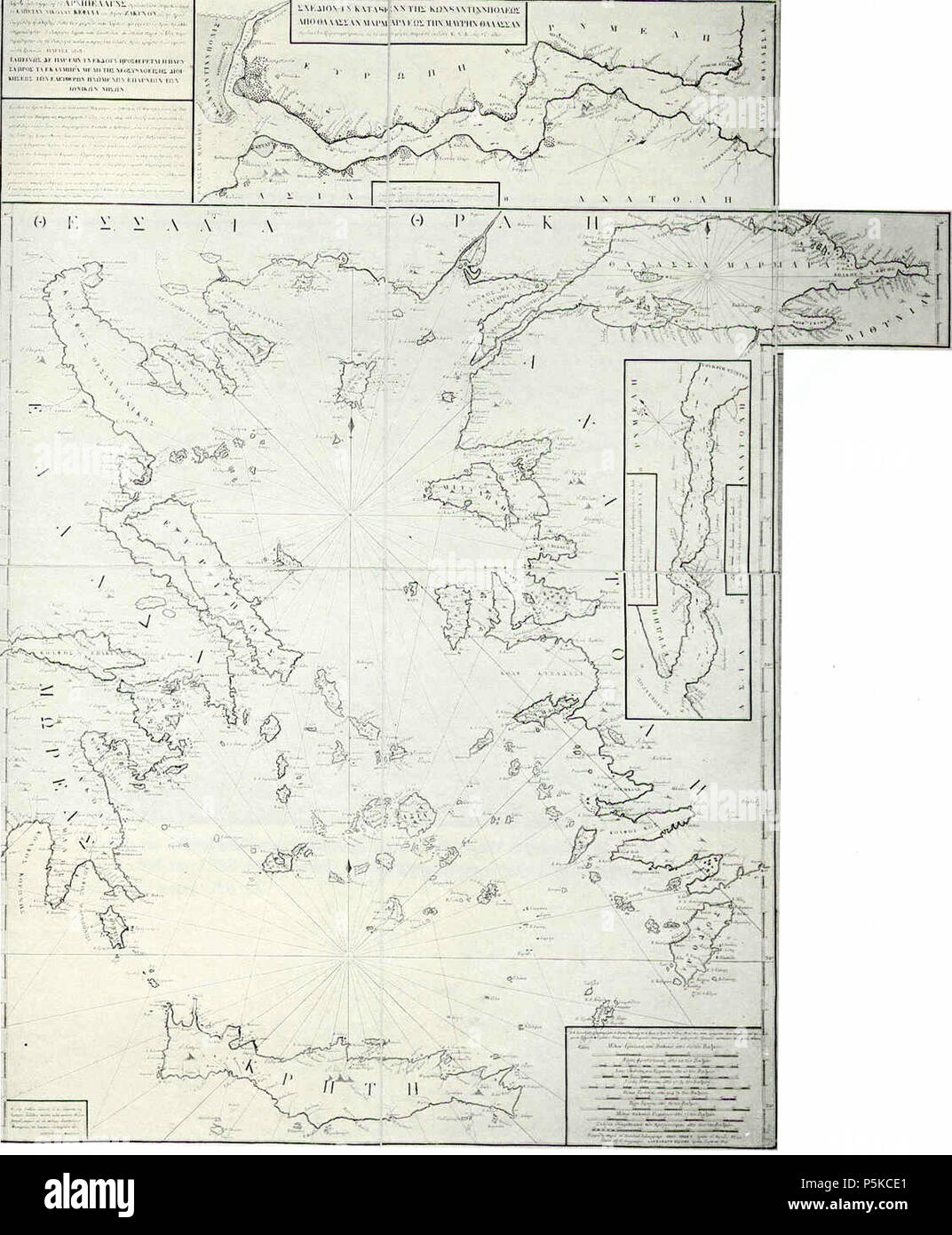 N/A. Inglese: carta nautica del Mar Egeo, il Mar di Marmara e lo stretto.  1818. Nicola Kefalas, skipper da Zacinto (Zante), stato del mar Ionio. 63  AegeanSea-1818 Foto stock - Alamy