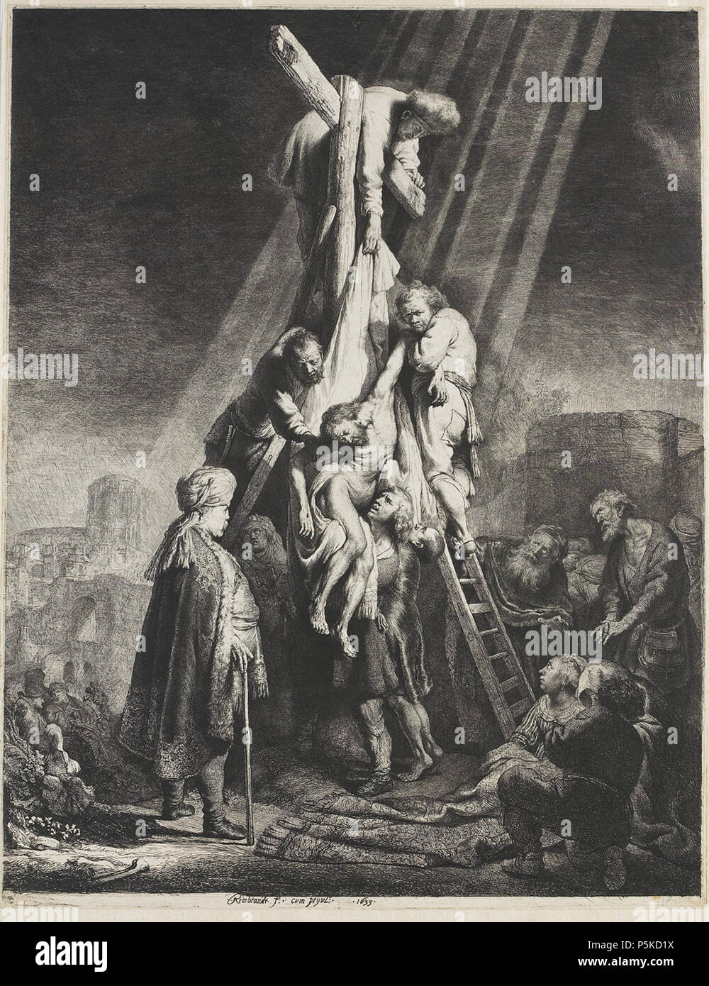 La discesa dalla Croce: la seconda piastra 1633. N/A 158 B081 Rembrandt Foto Stock