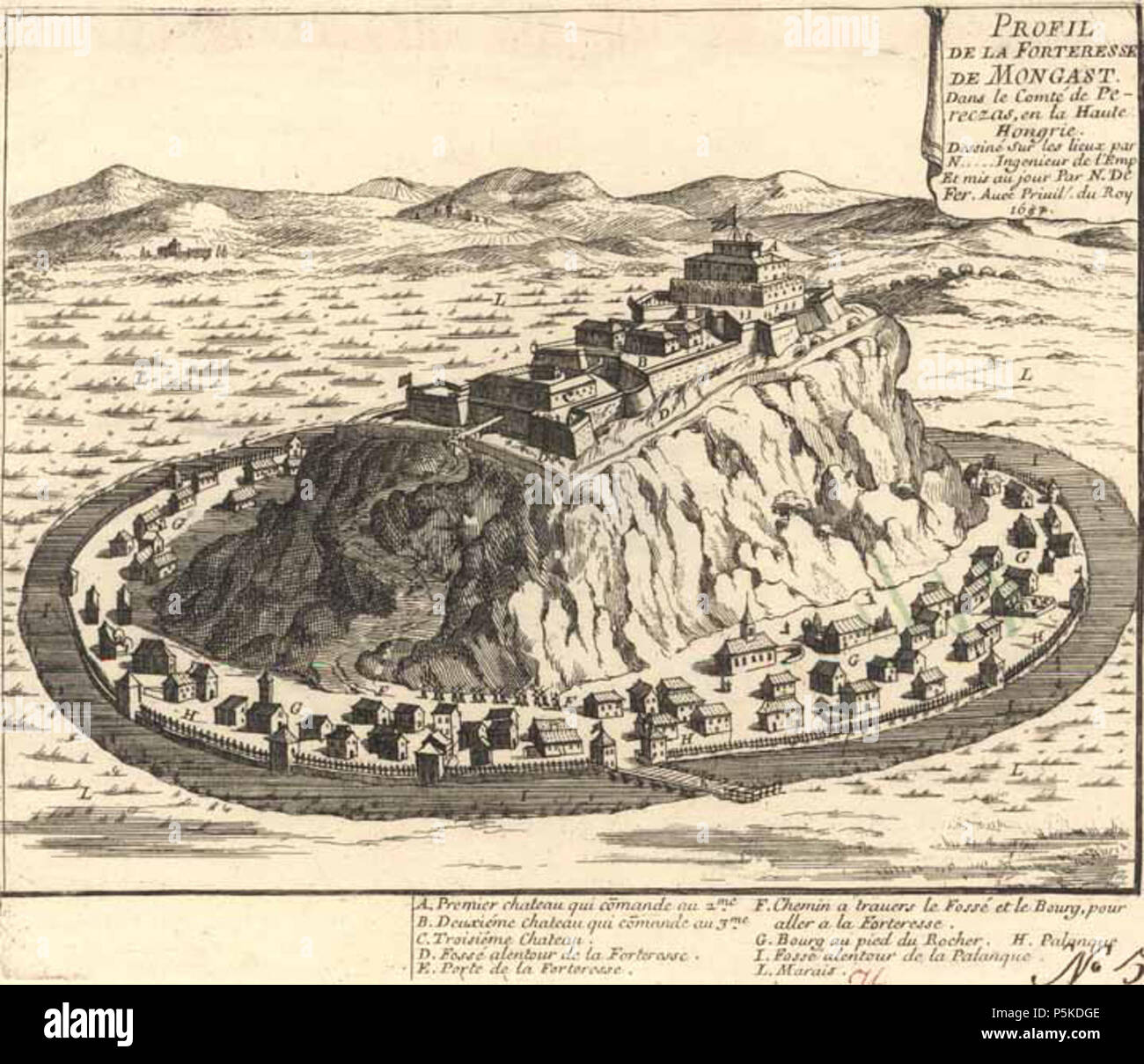 N/A. : . 1692. Nicolas de Fer (-1720) Descrizione incisore francese e cartografo Data di nascita e morte 1646 / 1647 25 ottobre 1720 Luogo di nascita e morte Parigi Parigi sede di lavoro Parigi competente controllo : Q1648130 VIAF:22440072 ISNI:0000 0000 775 2495 LCCN:N82147974 Aprire Libreria:OL2513965A GND:124536794 WorldCat 20 1692 Plan de la Forteresse de Mongast Foto Stock