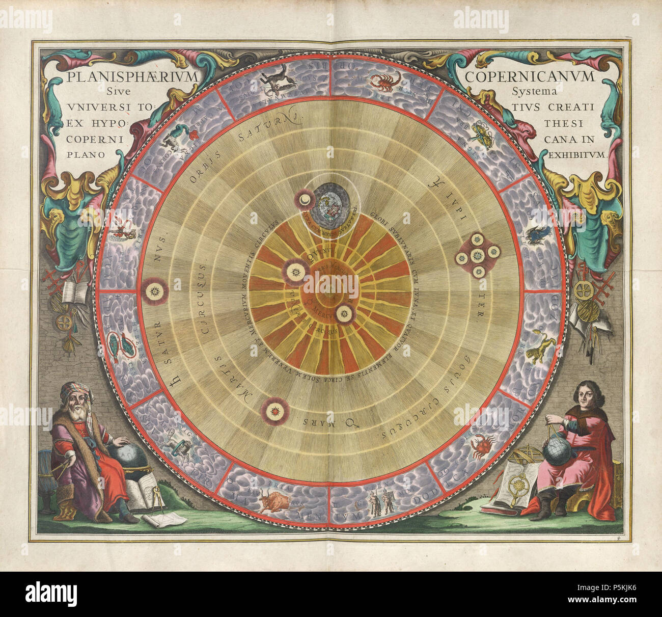 N/A. Andreas Cellarius: Harmonia macrocosmica seu atlas universalis et novus, totius universi win cosmographiam generalem, et novam exhibens. Piastra 4. PLANISPHAERIVM COPERNICANVM Sive Systema VNIVERSI TOTIVS WIN EX HYPOTHESI COPERNICANA A PLANO EXHIBITVM - il planisfero di Copernico, o il sistema dell intero universo creato secondo le ipotesi di Copernico si esibiva in una vista planare. 1661. Andreas Cellarius (1596-1665) Descrizione cartografo tedesco Data di nascita e morte 1596 1665 Luogo di nascita e morte Neuhausen Hoorn competente controllo : Q496645 VIAF:10016689 Foto Stock