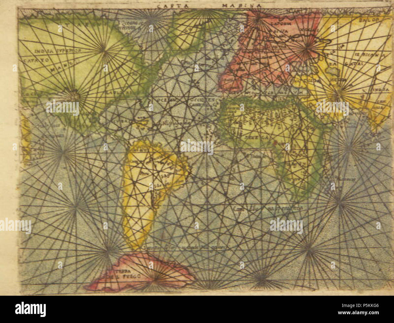 N/A. Inglese: "Cambaia", una mappa in miniatura da *Abraham Ortelius*, pubblicato nel 1583, con mano moderno colorazione; FARE CLIC SULLA MAPPA PER UNA GRANDE scansione di una versione della mappa da c.1616: *la mappa intera*: *northwest*; *northeast*; *southwest*; *sudest* Altri Ortelius mappe in miniatura, da vari atlanti, molti con mano moderno la colorazione . 1598. Abraham Ortelius 45 una navigazione Mappa del mondo (1598) Foto Stock