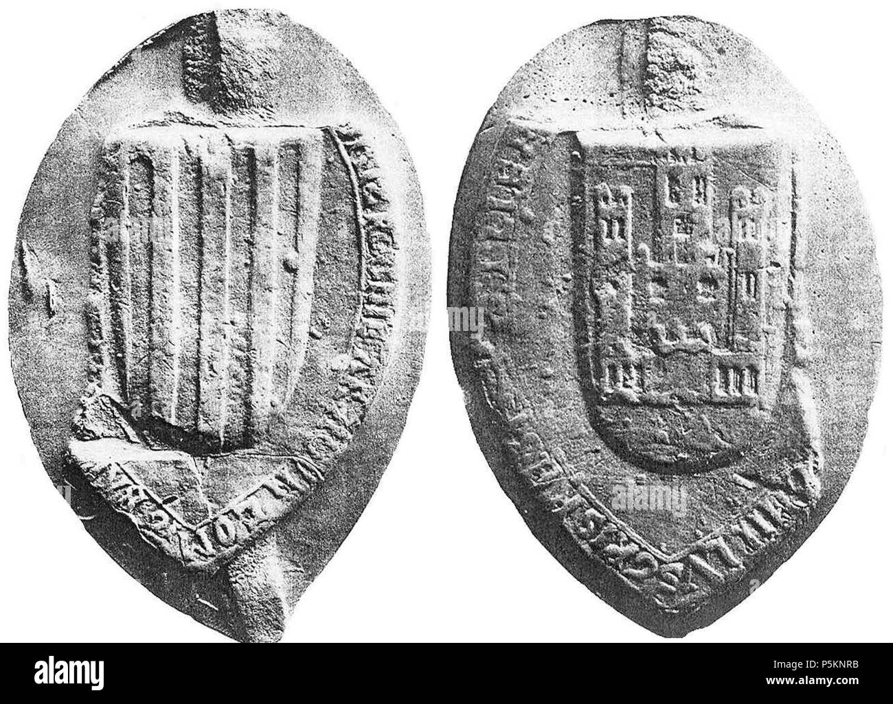 114 Anverso y reverso del sello de la reina de Aragón Leonor de Castilla y Plantagenet Foto Stock