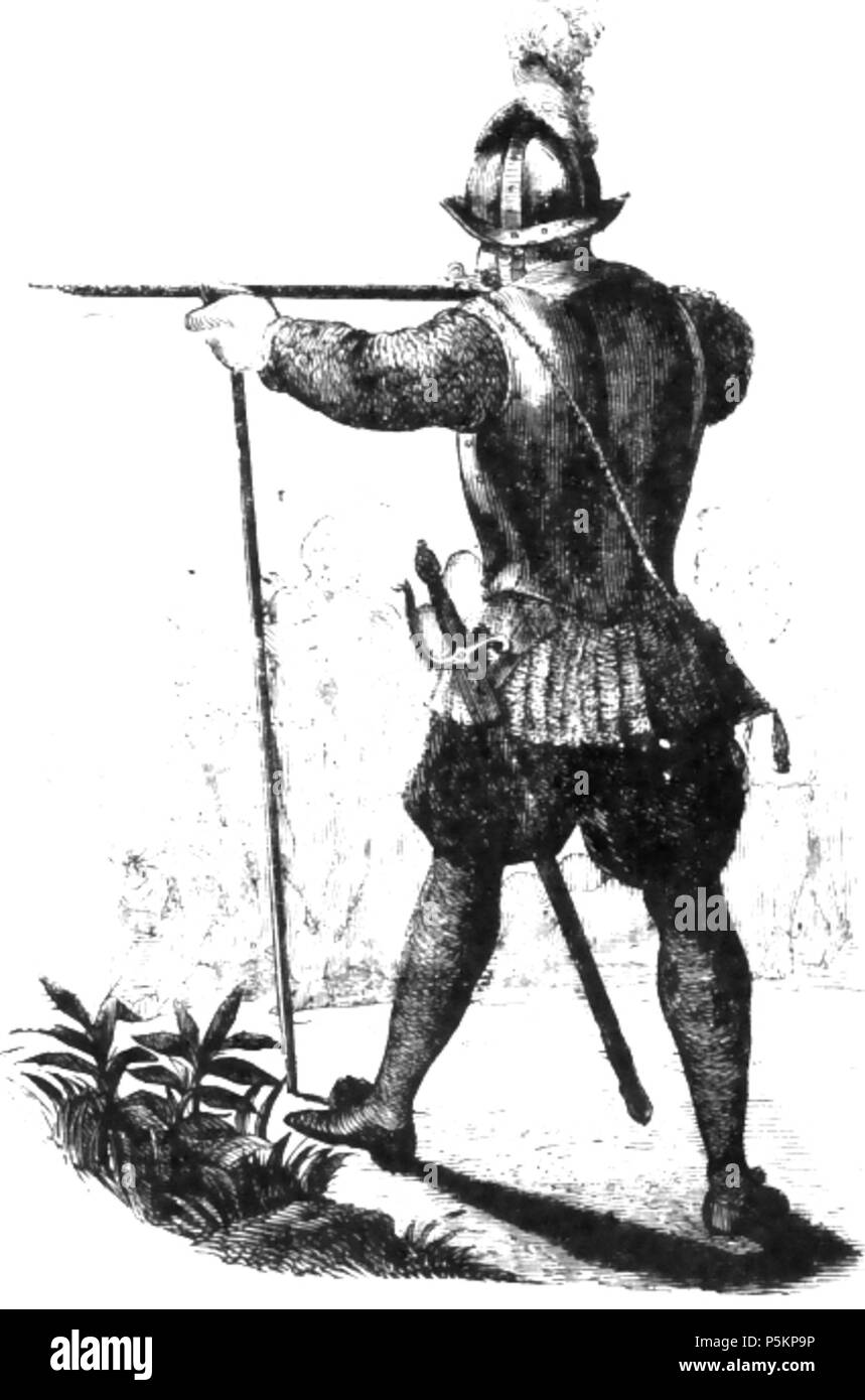 N/A. Español: Pedro de Candia, artillero sindaco del Perú y uno de los Trece de la fama (siglo XVI) . 1891. Reproducción de Grabado onu de autor anónimo 119 Arcabucero-Pedro de Candia Foto Stock