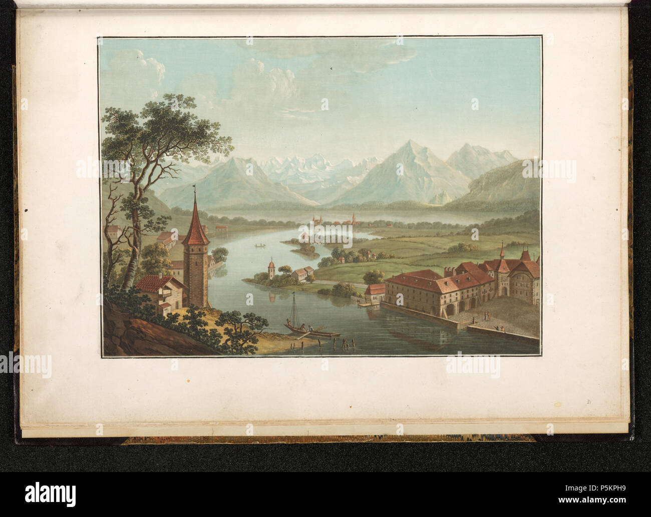 HyperFocal: 0 288 CH-NB - -Lac et ville de Thun, avec la rivière de l'Aar, prise à vue d'Oiseau- de la Terrasse du Chateau- - Collezione Gugelmann - GS-GUGE-218-65 Foto Stock