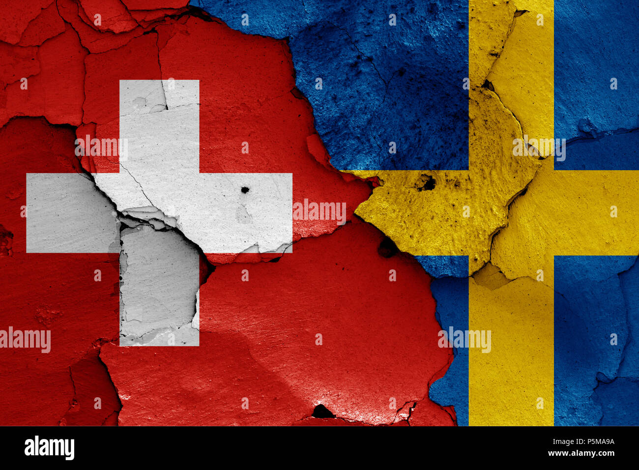 Bandiere di Svizzera e Svezia Foto Stock