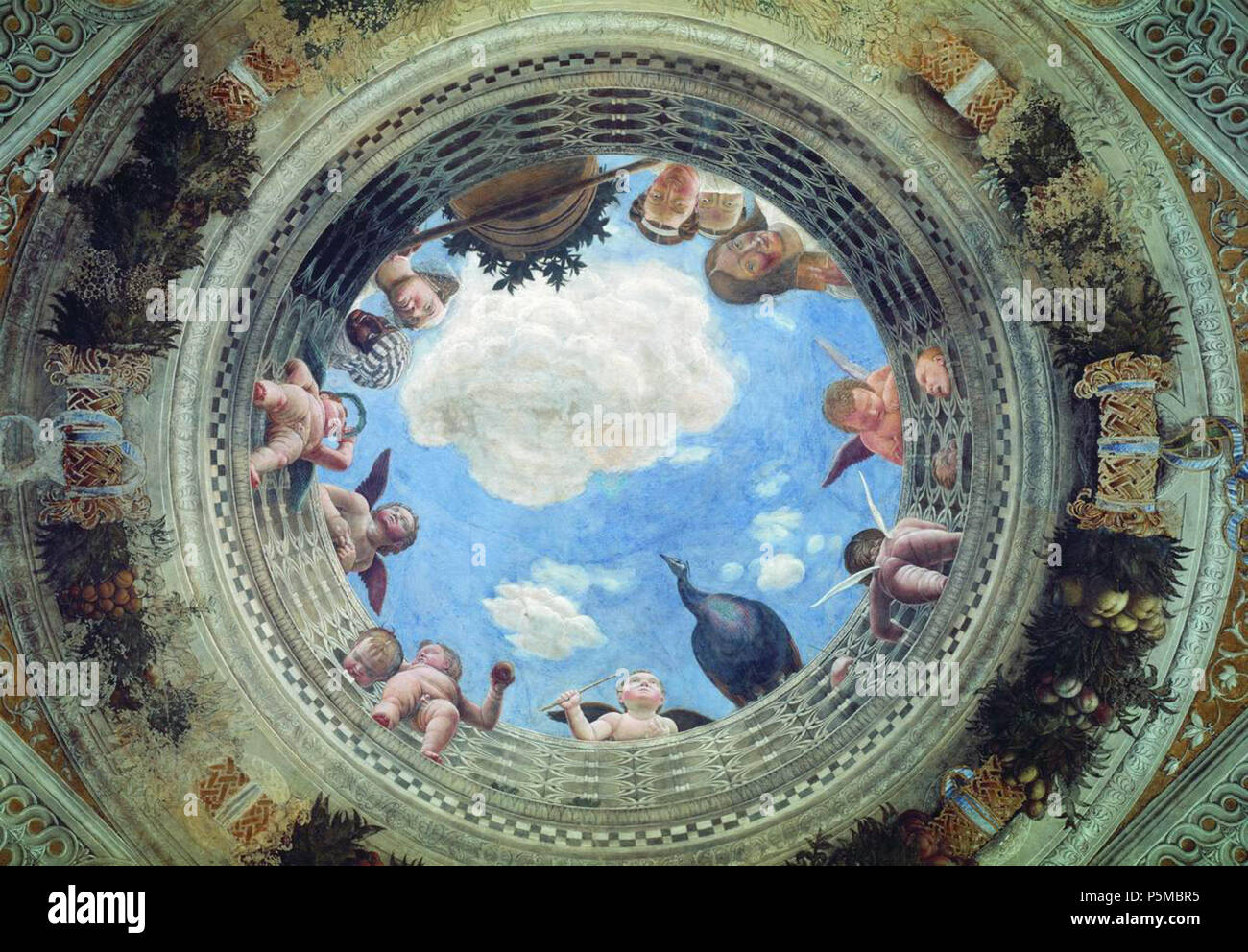 Gli affreschi della Camera degli Sposi; scena: affresco della volta  dettaglio 1473. N/A 99 Andrea Mantegna 064 Foto stock - Alamy