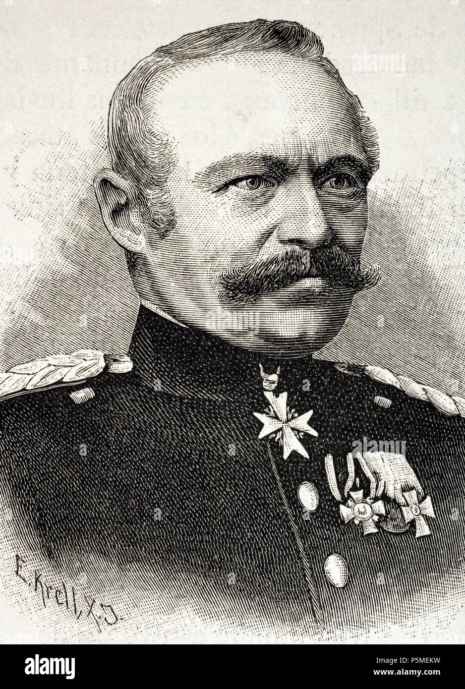 Julius von Bose (1809-1894). Generale prussiano. Incisione nella storia universale, 1885. Foto Stock