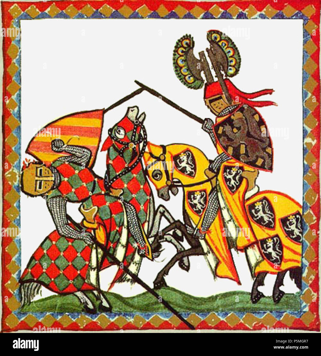 N/A. Deutsch: Codex Manesse, UB Heidelberg, Cod. Pal. germe. 848, fol. 52r: Walther von Klingen . tra 1305 e 1315. Meister des Codex Manesse (Grundstockmaler) Descrizione pittore tedesco periodo di lavoro c. 1305-1340 () 363 Codex Manesse 052r Walther von Klingen (dettaglio 2) Foto Stock