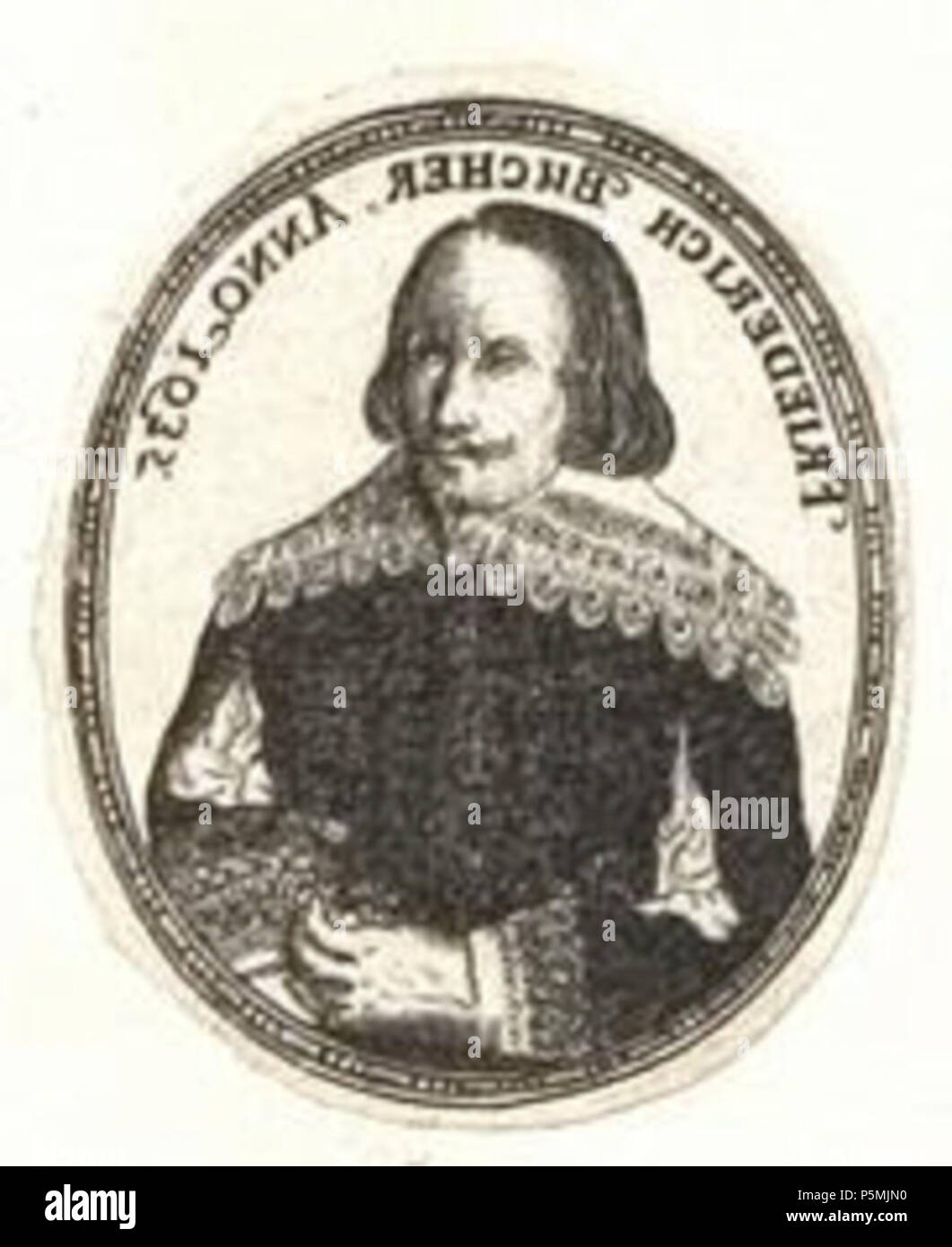 N/A. Grafik aus dem Klebeband Nr. 3 der Fürstlich Waldeckschen Hofbibliothek Arolsen Motiv: Friedrich Buchner Umschrift in Spiegelschrift: "FRIEDRICH BUCHER. ANNO 1635" GND:143740091 . 1635. Sconosciuto 135 Arolsen Klebeband 03 711 2 Foto Stock