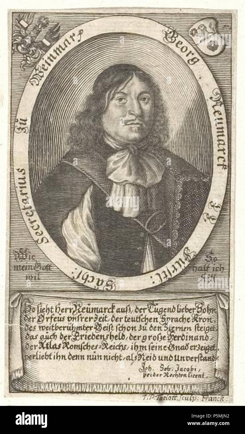 N/A. Grafik aus dem Klebeband Nr. 3 der Fürstlich Waldeckschen Hofbibliothek Arolsen Motiv: Georg Neumark (1621-1681), Dichter und Komponist von protestantischen Kirchenliedern . Il XVII secolo. Johann Franck 135 Arolsen Klebeband 03 711 7 Foto Stock