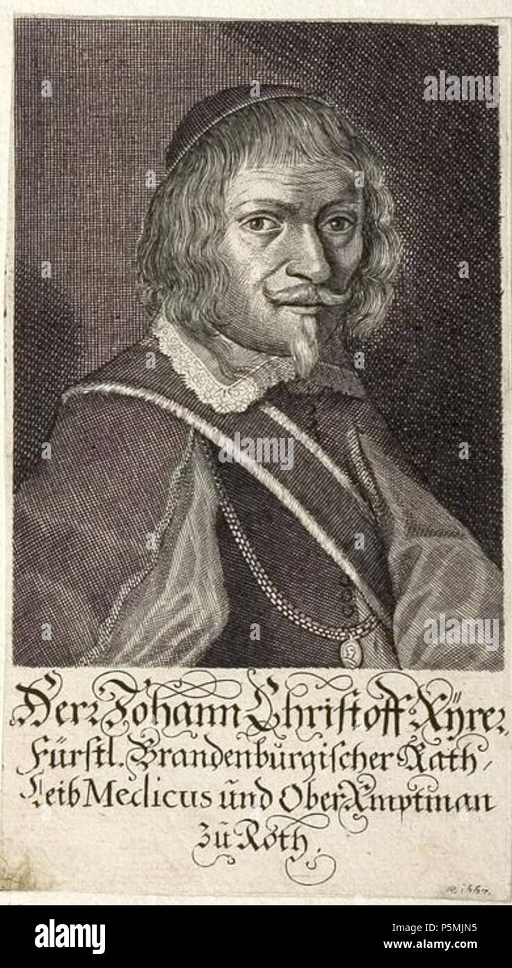 N/A. Grafik aus dem Klebeband Nr. 3 der Fürstlich Waldeckschen Hofbibliothek Arolsen Motiv: Johann Christoph Ayrer, Brandenburgischer ratto, Leibarzt und Oberamtmann zu Roth . 1667. Johann Alexander Boener 135 Arolsen Klebeband 03 711 9 Foto Stock