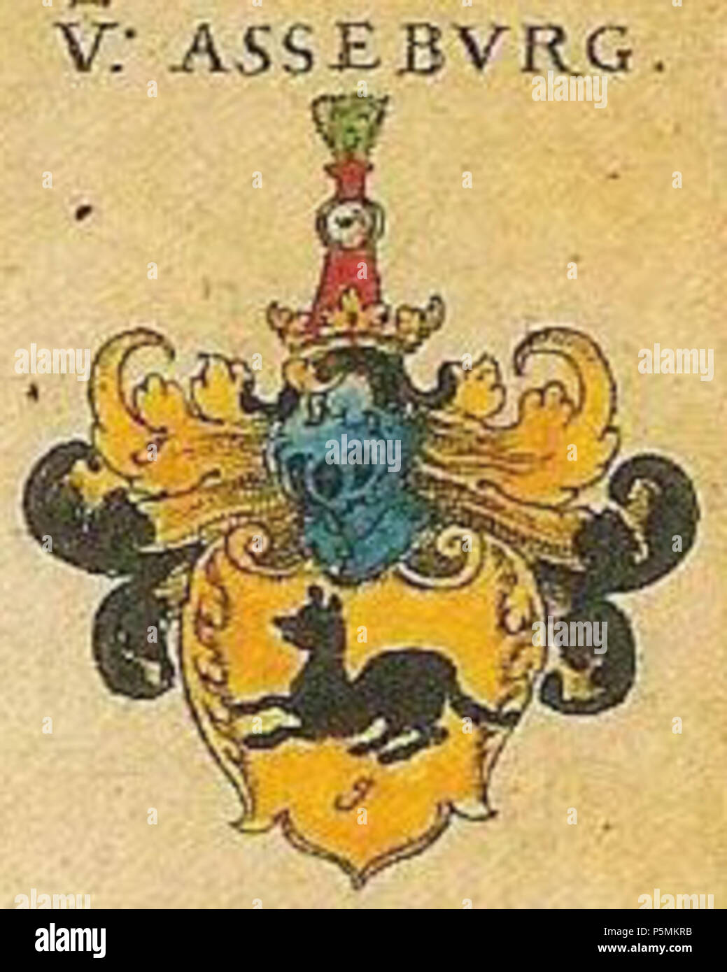 N/A. Deutsch: Wappen der Familie von Asseburg. 1605. Johann Siebmacher 143 Asseburg wappen Foto Stock