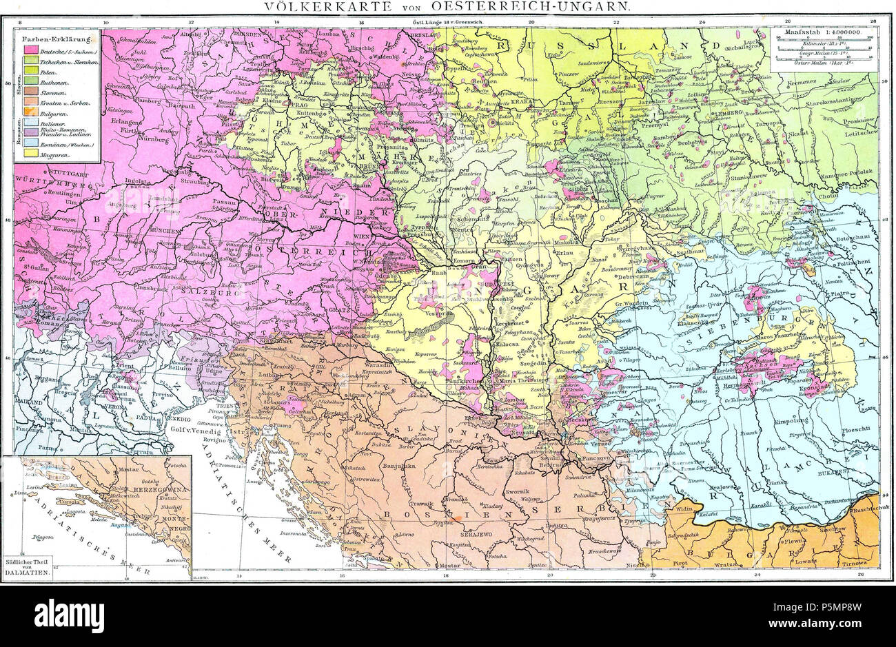 N/A. Mappa etnografica di Austria-ungheria (censimento 1890). Vedere anche la versione tedesca. 1895. Richard Andree (1835-1912) Descrizione tedesco geografo e etnografo Data di nascita e morte 26 Febbraio 1835 22 febbraio 1912 Luogo di nascita e morte Brunswick Monaco di Baviera sede di lavoro Lipsia; Heidelberg; Autorità di Monaco di Baviera : controllo Q64302 VIAF:32297669 ISNI:0000 0001 1051 7378 LCCN:N95109031 NLA:35927054 Aprire Libreria:OL1156564A WorldCat 153 Austria-Ungheria (etnica) Foto Stock