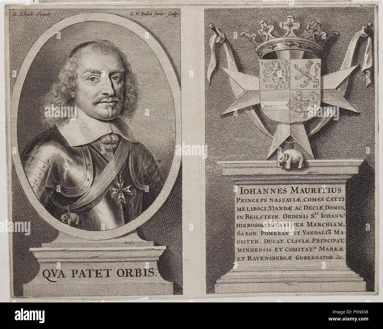 N/A. Grafik aus dem Klebeband Nr. 2 der Fürstlich Waldeckschen Hofbibliothek Arolsen Motiv: Johann Moritz Fürst von Nassau-Siegen . Il XVII secolo. G. Klock pinx., C. V. Dalen junior sculp. 132 Arolsen Klebeband 02 079 2 Foto Stock