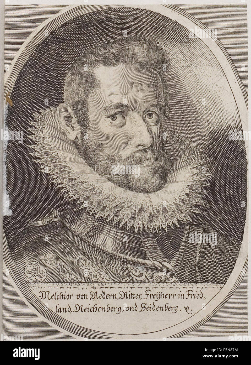 N/A. Grafik aus dem Klebeband Nr. 2 der Fürstlich Waldeckschen Hofbibliothek Arolsen Motiv: 'Melchior von Redern, Ritter, Freyherr in Friedland, Reichenberg, vnd Seidenberg ecc." (Melchior von Redern) . Il XVII secolo. Sconosciuto 132 Arolsen Klebeband 02 165 3 Foto Stock