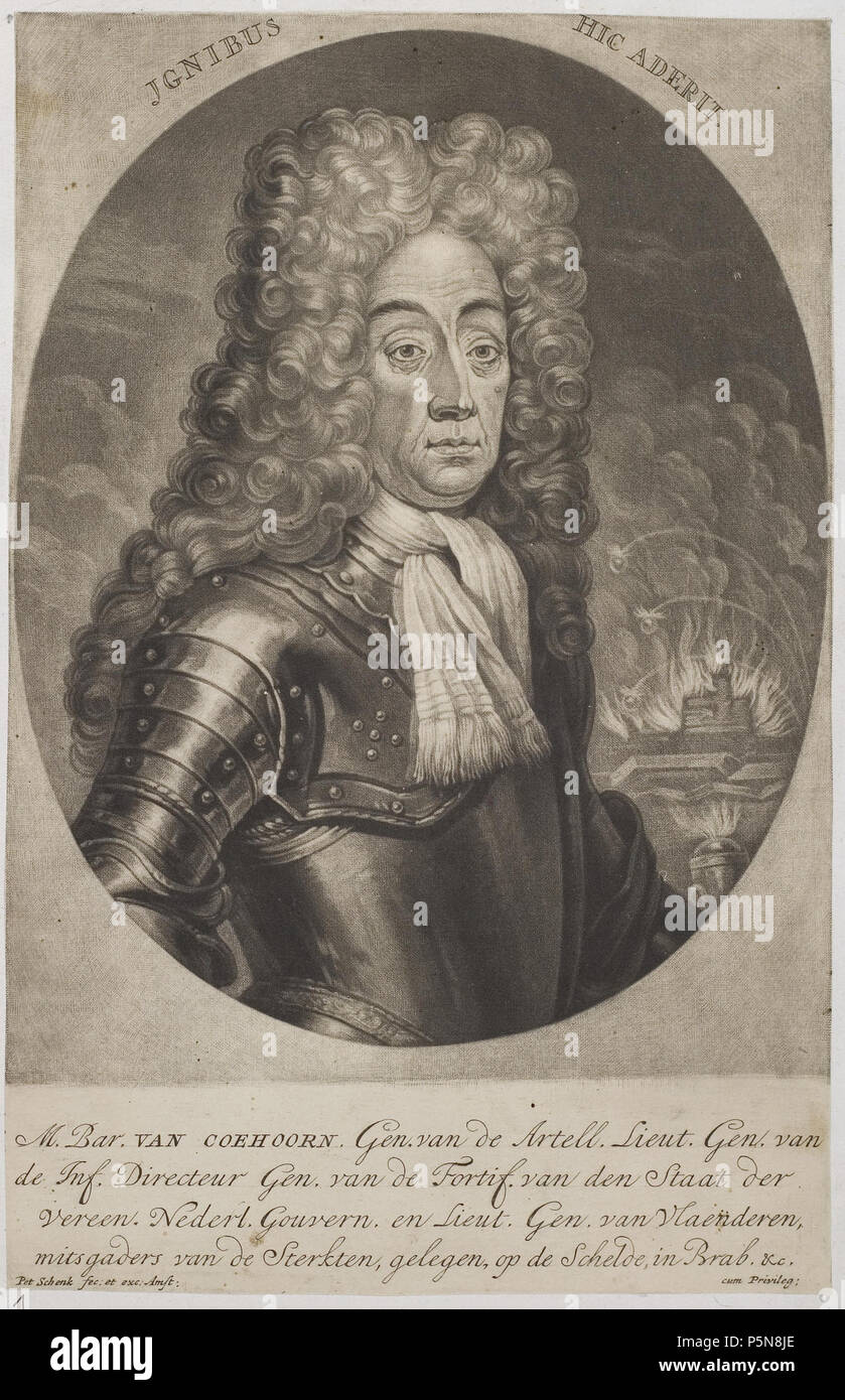 N/A. Grafik aus dem Klebeband Nr. 2 der Fürstlich Waldeckschen Hofbibliothek Arolsen Motiv: Menno van Coehoorn (1641-1704), Niederl. Offizier und Festungsbaumeister . tra 1600 e 1800. Pieter Schenk 132 Arolsen Klebeband 02 365 Foto Stock