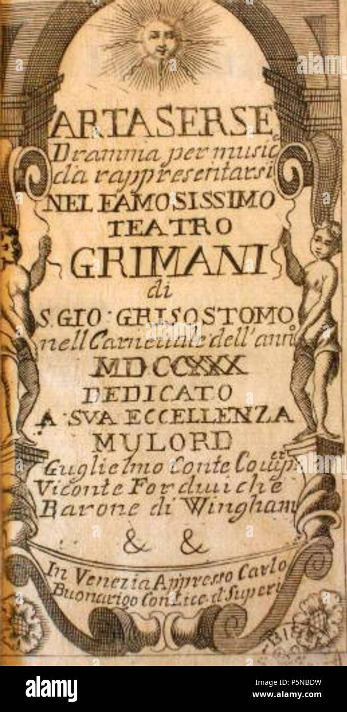 N/A. Libretto coperchio per Johann Adolph Hasse's 1730 opera Artaserse . 1730. Metastasio 140 Artaserse Libretto coprire 1730 Foto Stock