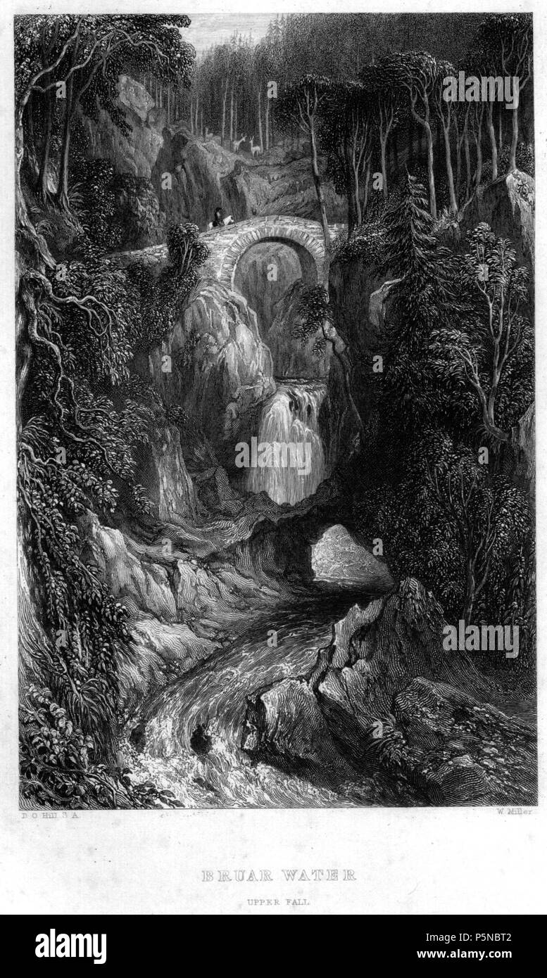 N/A. Bruar acqua caduta superiore incisione di William Miller dopo D O collina dalla terra di Burns, una serie di paesaggi e ritratti, illustrativi della vita e gli scritti del poeta Scozzese. illus. con numerose lastre incise e ritratti, paesaggi da dipinti realizzati espressamente per il lavoro da D.O. Hill. Wilson, Professore e camere, Robert, Glasgow: Blackie & Son, 1840 . 1840. William Miller (1796-1882) nomi alternativi William Frederick I Miller; William Frederick, ho Miller Descrizione incisore scozzese Data di nascita e morte 28 Maggio 1796 20 gennaio 1882 Luogo di nascita Foto Stock