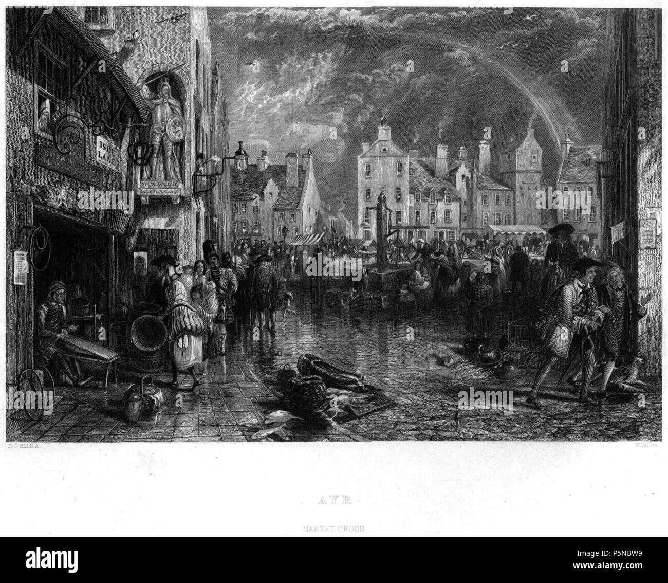 N/A. Ayr mercato incisione trasversale da William Miller dopo D O collina dalla terra di Burns, una serie di paesaggi e ritratti, illustrativi della vita e gli scritti del poeta Scozzese. illus. con numerose lastre incise e ritratti, paesaggi da dipinti realizzati espressamente per il lavoro da D.O. Hill. Wilson, Professore e camere, Robert, Glasgow: Blackie & Son, 1840 . 1840. William Miller (1796-1882) nomi alternativi William Frederick I Miller; William Frederick, ho Miller Descrizione incisore scozzese Data di nascita e morte 28 Maggio 1796 20 gennaio 1882 Luogo di nascita e morte Foto Stock