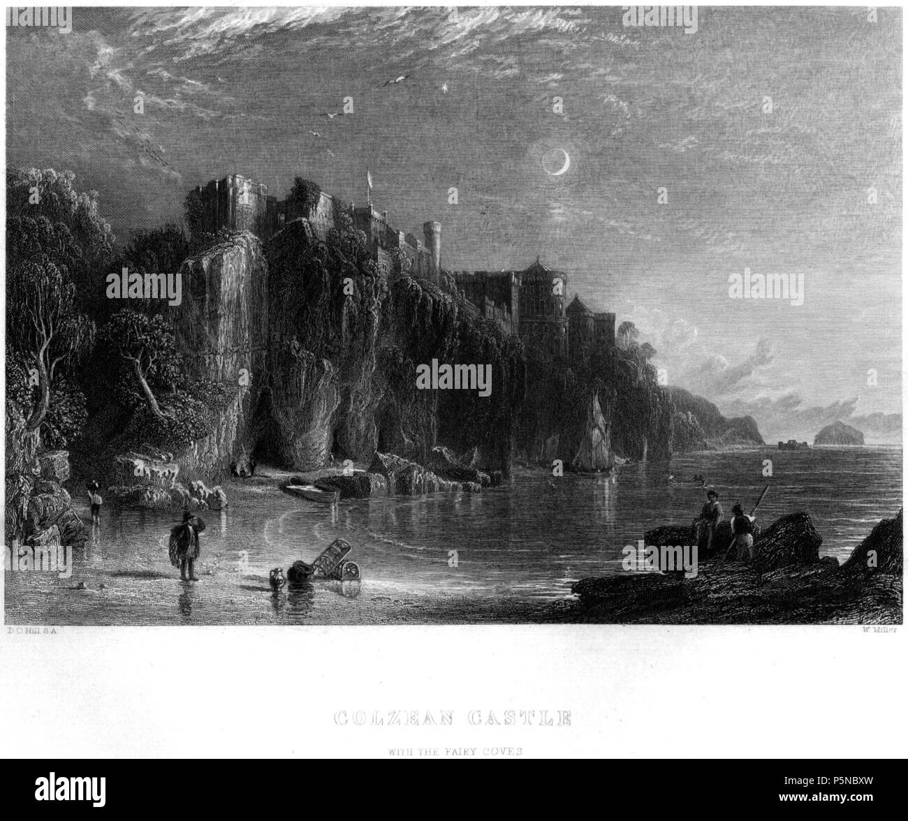 N/A. Culzean Castle con la fiera calette incisione di William Miller dopo D O collina dalla terra di Burns, una serie di paesaggi e ritratti, illustrativi della vita e gli scritti del poeta Scozzese. illus. con numerose lastre incise e ritratti, paesaggi da dipinti realizzati espressamente per il lavoro da D.O. Hill. Wilson, Professore e camere, Robert, Glasgow: Blackie & Son, 1840 . 1840. William Miller (1796-1882) nomi alternativi William Frederick I Miller; William Frederick, ho Miller Descrizione incisore scozzese Data di nascita e morte 28 Maggio 1796 20 gennaio 1882 Locat Foto Stock