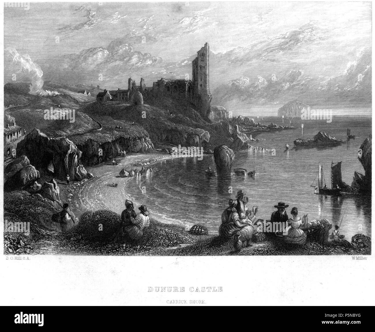 N/A. Castello Dunure Carrick Shore incisione di William Miller dopo D O collina dalla terra di Burns, una serie di paesaggi e ritratti, illustrativi della vita e gli scritti del poeta Scozzese. illus. con numerose lastre incise e ritratti, paesaggi da dipinti realizzati espressamente per il lavoro da D.O. Hill. Wilson, Professore e camere, Robert, Glasgow: Blackie & Son, 1840 . 1840. William Miller (1796-1882) nomi alternativi William Frederick I Miller; William Frederick, ho Miller Descrizione incisore scozzese Data di nascita e morte 28 Maggio 1796 20 gennaio 1882 posizione Foto Stock