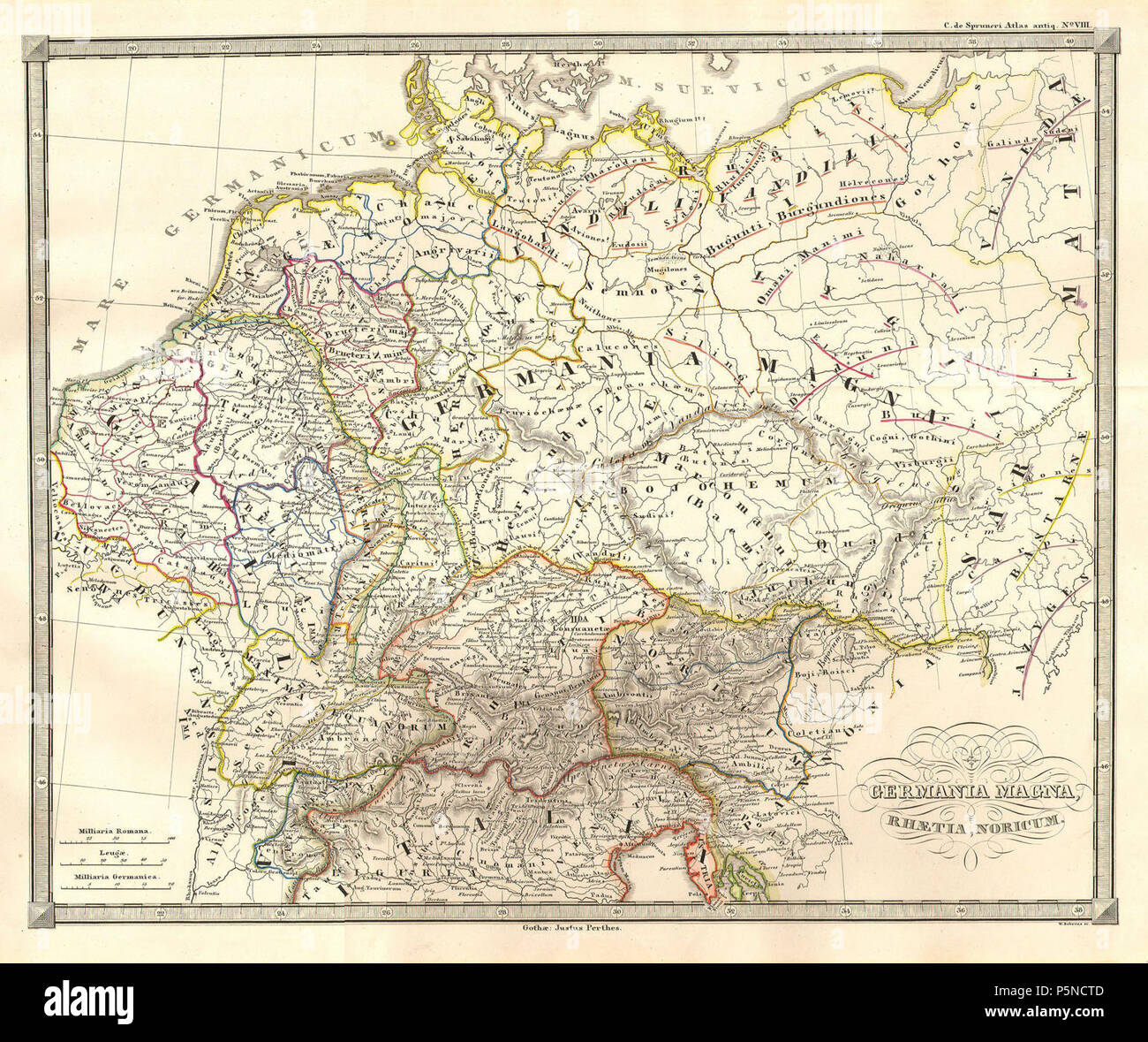 1855 Spruneri mappa della Germania o germanio Magna in tempi antichi - Geographicus - GermaniaMagna-spruneri-1855. Foto Stock