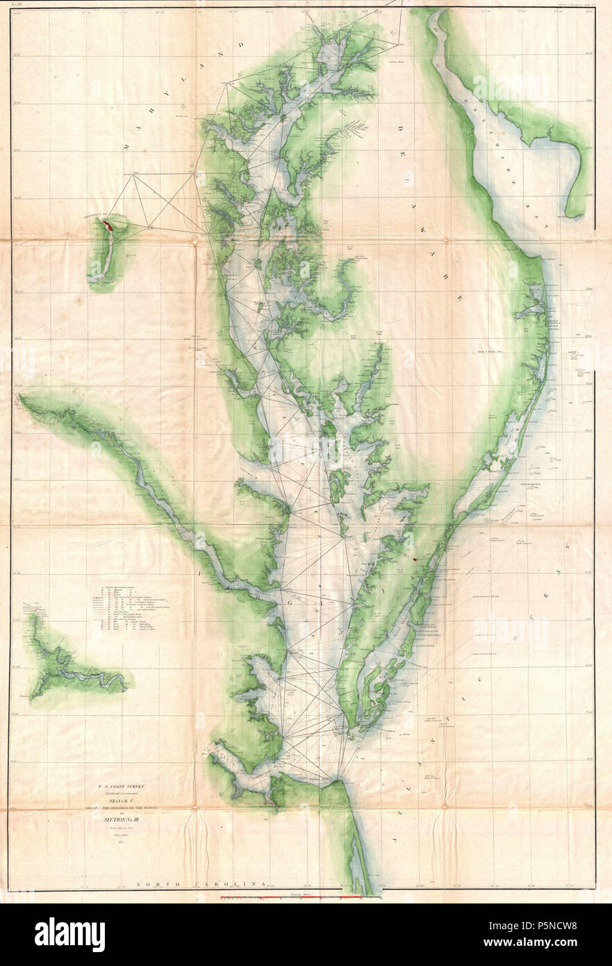 1855 U.S. Costa studio grafico o mappa di Chesapeake Bay e Delaware Bay - Geographicus - ChesapeakeBay3-uscs-1855. Foto Stock