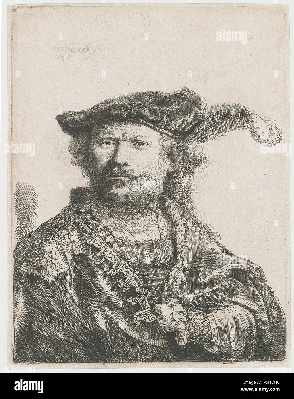 Autoritratto con piumati Berretto in velluto 1638. N/A 158 B020 Rembrandt Foto Stock
