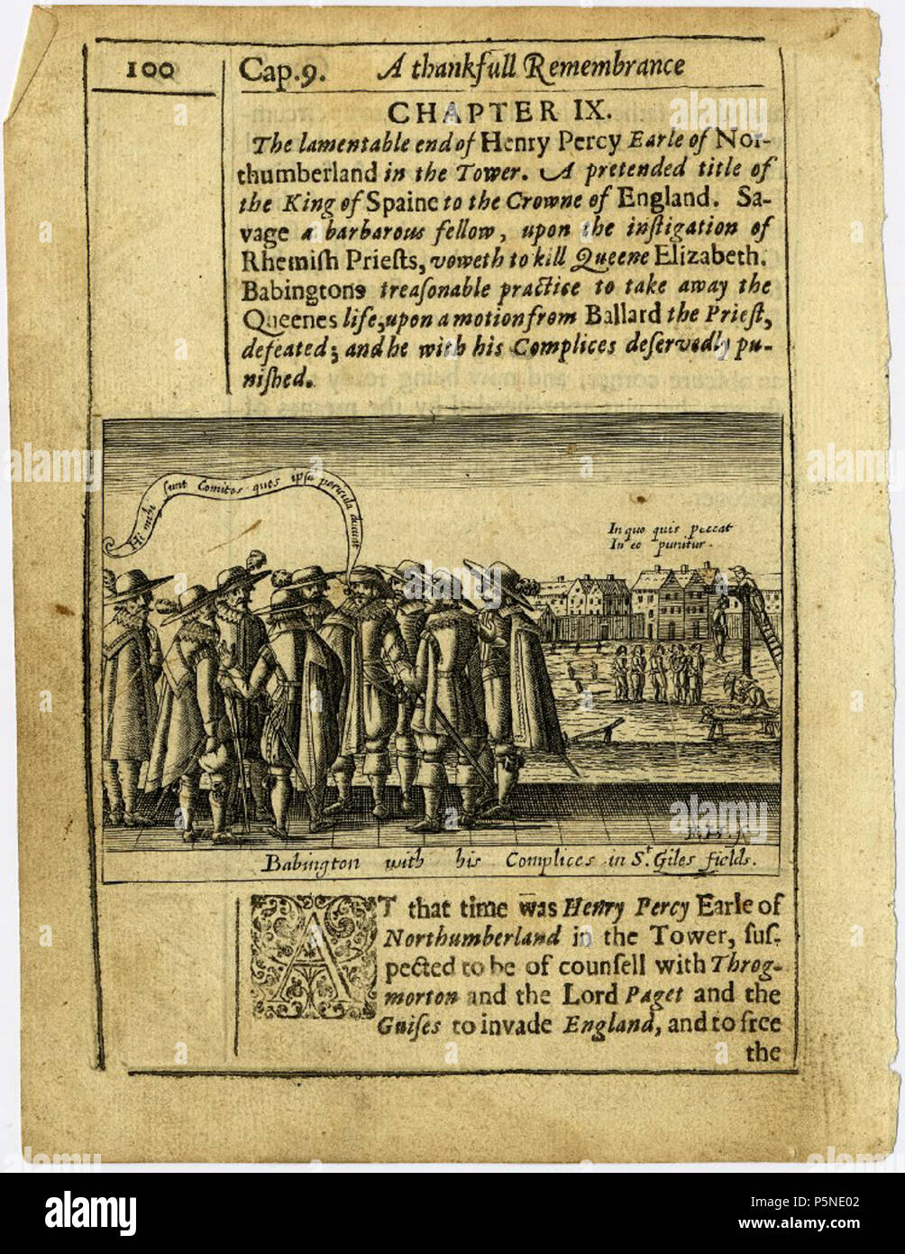 N/A. Inglese: "Babington con la sua Complices in St. Giles i campi", l'attacco chimico con incisione, mostra Anthony Babington incontro con la sua co-cospiratori alla vigilia della sua trama. 75 mm x 107 mm. La cortesia del British Museum di Londra. Il XVII secolo. F H 160 Babington con la sua Complices in St Giles campi Foto Stock
