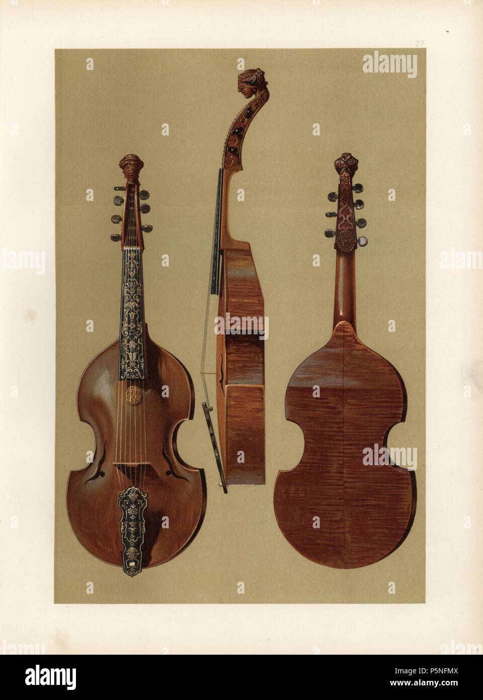 Viola d'amore o l'amore vioi, così chiamato per la sua morbida e tono di gara. Chromolithograph da una illustrazione di William Gibb da A.J. Hipkins 'Musical Instruments, storico rari e unici,' Adam e Charles nero, Edimburgo, 1888. Alfred James Hipkins (1826-1903) era un musicologo inglese che specializzato nella storia del pianoforte e altri strumenti. William Gibb era un maestro di Illustrator e chromolithographer ed illustrato "Casa reale di Stuart" (1890), 'navale e trofei militari" (1896), e altri. Foto Stock