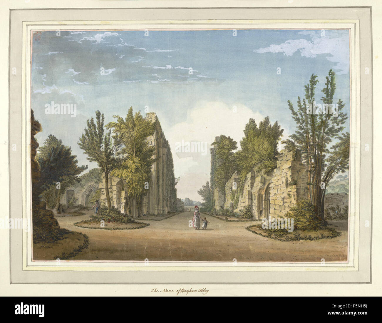 Inglese: Bayham Abbey, f. 14 (n. 24) . Vista delle rovine della navata di Bayham Abbey, vicino a Lamberhurst nel Kent N/A 179 Bayham Abbey di Samuel Hieronymus Grimm 1773 Foto Stock