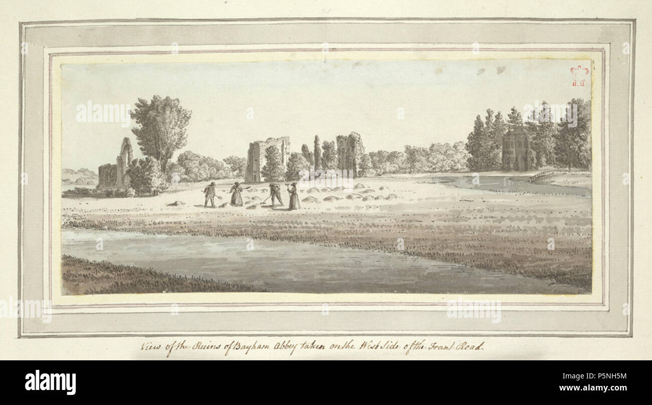 Inglese: Bayham Abbey f. 13 (n. 21) . vista delle rovine di Bayham Abbey, vicino a Lamberhurst Kent N/A 179 Bayham Abbey f. 13 (n. 21) da Samuel Hieronymus Grimm 1773 Foto Stock