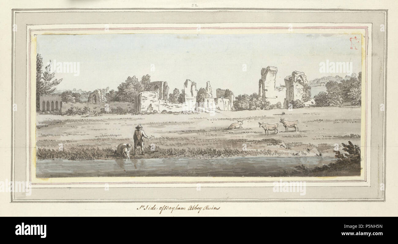 Inglese: Bayham Abbey f. 13 (n. 22) . vista delle rovine di Bayham Abbey vicino a Lamberhurst nel Kent N/A 179 Bayham Abbey f. 13 (n. 22) da Samuel Hieronymus Grimm 1773 Foto Stock