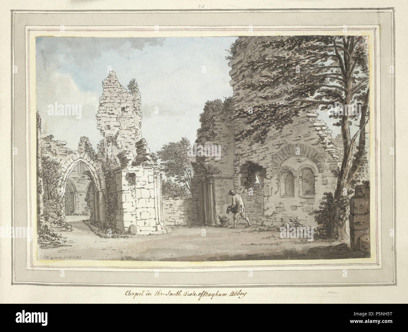 Inglese: Bayham Abbey f. 13 (n. 23) . vista della cappella sul lato sud delle rovine di Bayham Abbey, vicino a Lamberhurst, Kent N/A 179 Bayham Abbey f. 13 (n. 23) da Samuel Hieronymus Grimm 1773 Foto Stock