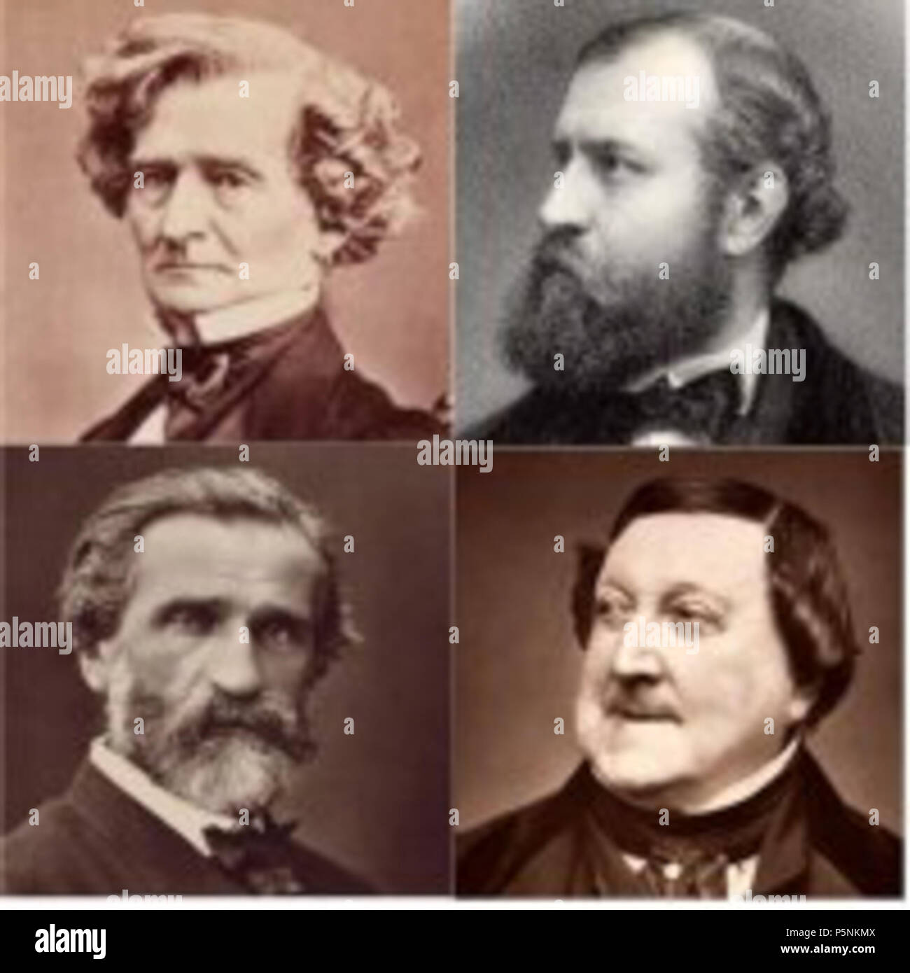 N/A. In senso orario da in alto a sinistra: w:Hector Berlioz, w:Charles Gounod, w:Gioachino Rossini, w:Giuseppe Verdi. 1860s e 1870s. François-Marie-Louis-Alexandre Gobinet de Villecholle (1816-1906) (Berlioz); Carjat, Étienne (1828-1906) (Gounod e Rossini); Ferdinand Mulnier (1817-1891) (verdi) 192 Berlioz-gounod-rossini-verdi Foto Stock