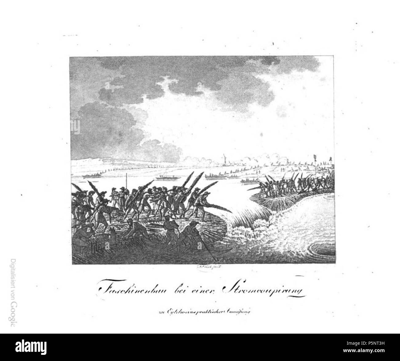 N/A. Deutsch: Bekämpfung eines Deichbruchs durch Einbringen von Faschinen . 1813. Johann Albert Eytelwein 183 Bekaempfung eines Deichbruchs Foto Stock