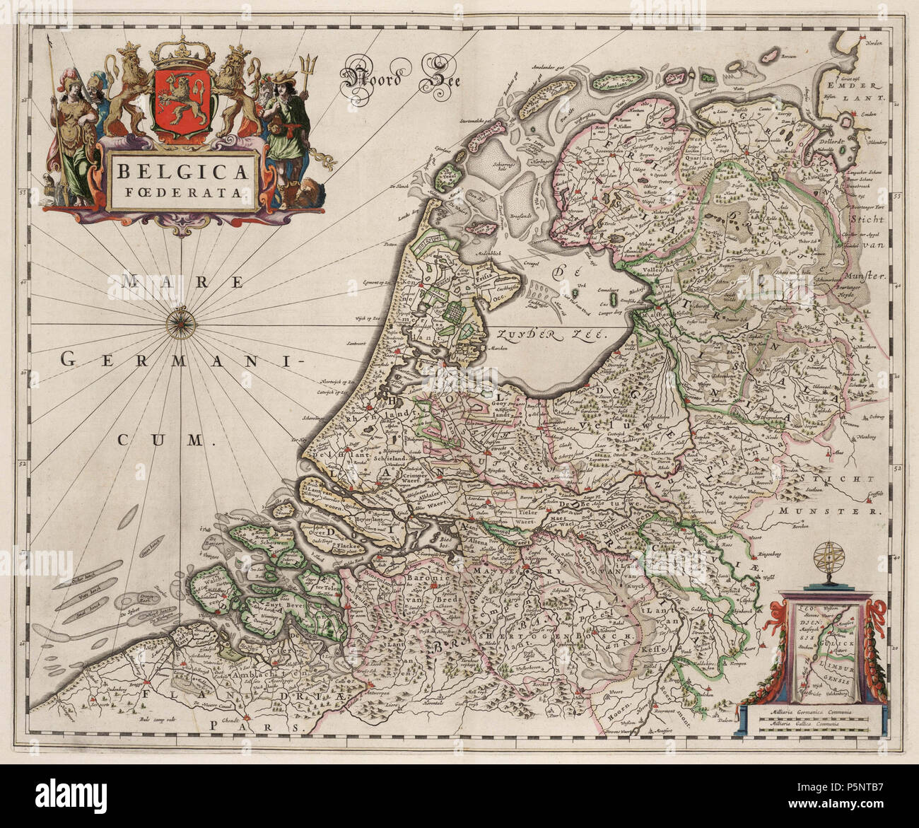 N/A. Inglese: mappa vecchia dei Paesi Bassi Nederlands: Kaart van de Nederlanden . 1664. Sconosciuto 184 Belgica Foederata (1664) Foto Stock