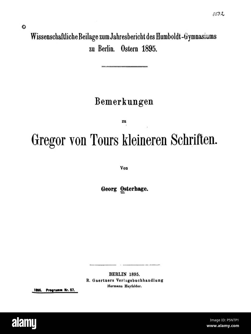 N/A. Inglese: Bemerkungen, p. 1. 1895. Georg Osterhage 185 Bemerkungen zu Gregor von Tours kleineren Schriften 001 Foto Stock