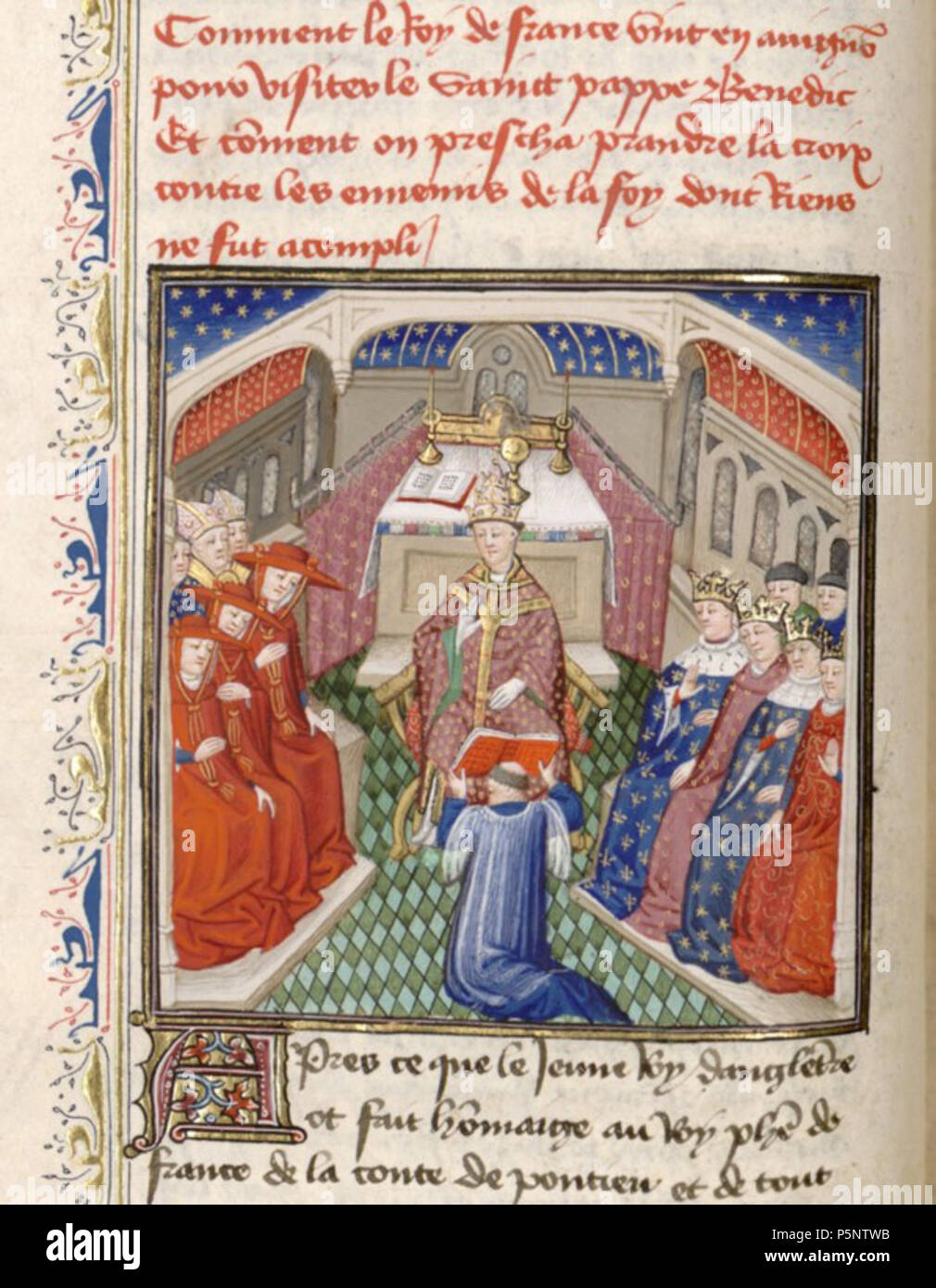 N/A. Papa Benedetto XII predicazione crociata (fr: Français 2675, fol. 37v, Benoît XII prêchant la Croisade) . in miniatura medievale. Ne sono ignote 186 Benedictus-XII crociata Foto Stock