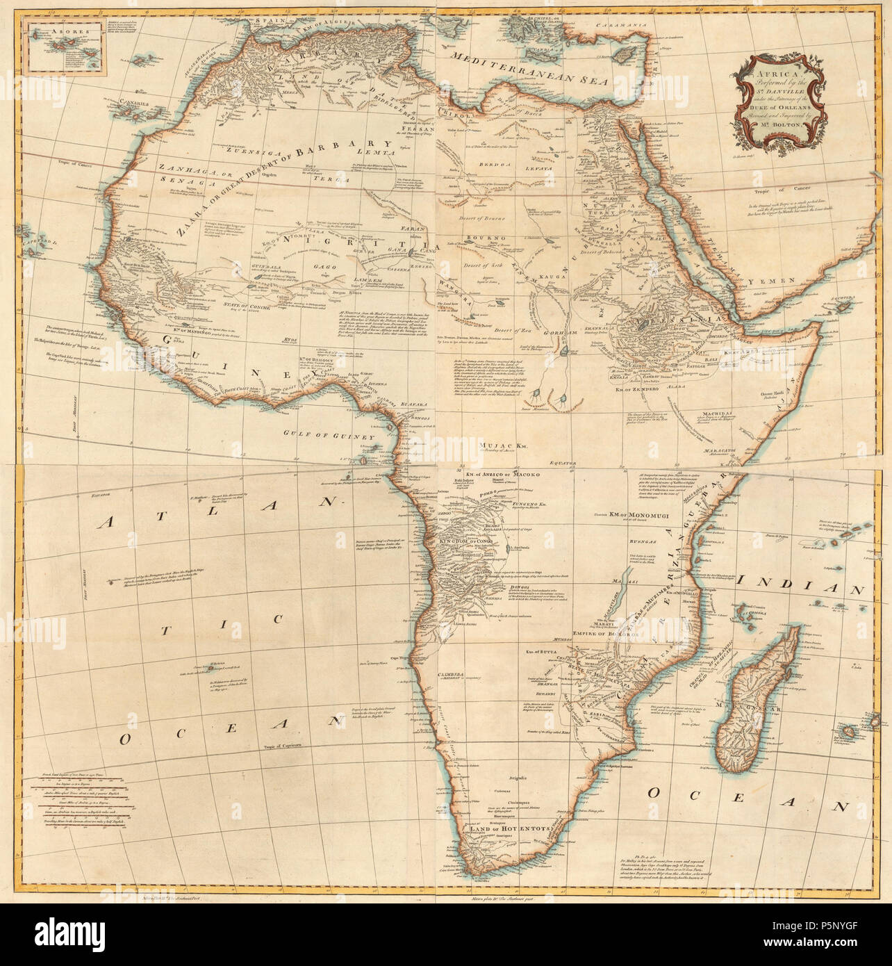 N/A. Inglese: Mappa di Africa, da Malachy Postlethwayt, il dizionario universale di scambi e commercio, presunta terza edizione del 1766. 1766. Mappa di Bolton, basato su Jean Baptiste Bourguignon d'Anville. 65 Africa Bolton 1766 Foto Stock