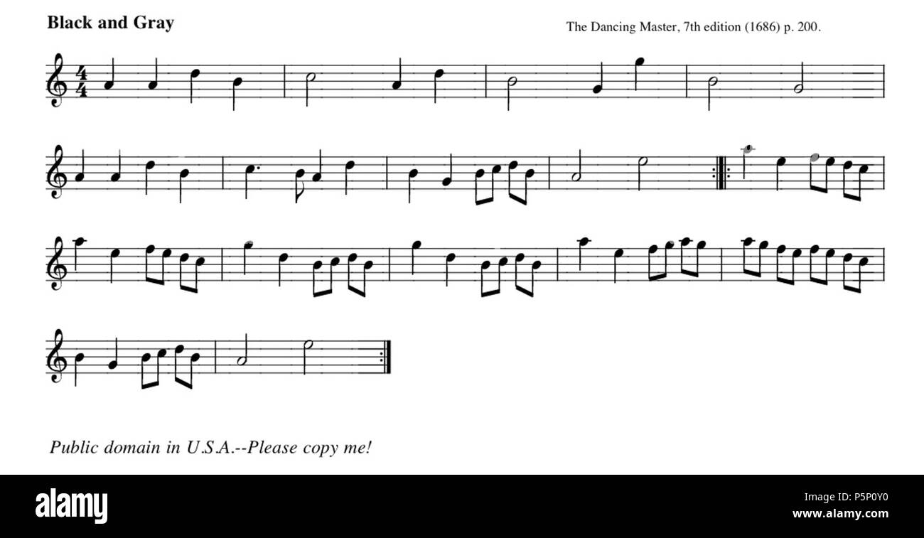 N/A. Inglese: "in nero e grigio', English Country Dance dal maestro di ballo, 7a edizione (1686), p. 200. 1 gennaio 1686. Anonimo 207 Nero e grigio mel 2 Foto Stock
