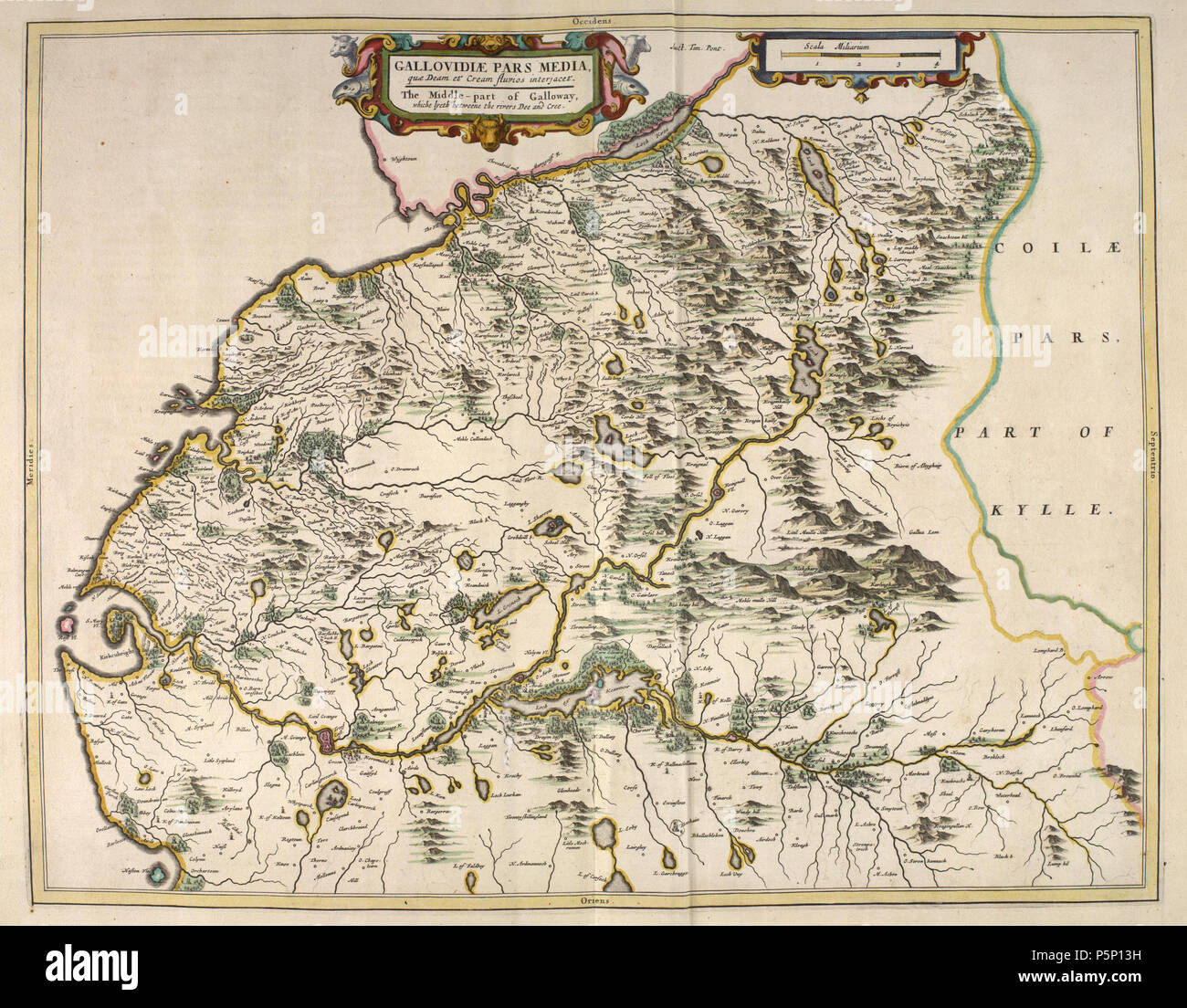 207 Blaeu - Atlante della Scozia 1654 - GALLOVIDIAE PARS MEDIA - West Kirkcudbright Foto Stock