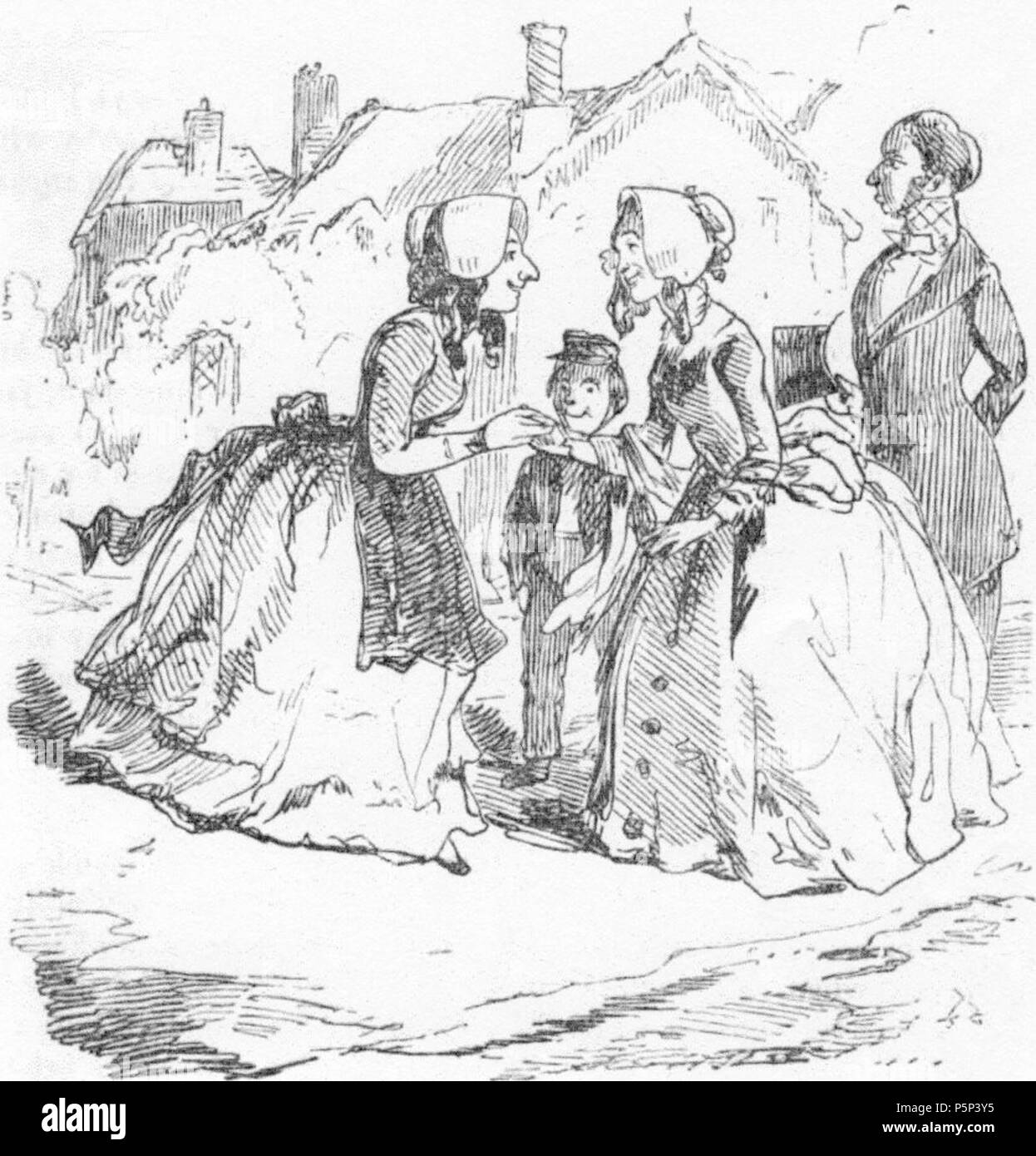 N/A. Inglese: incisione su legno da W. M. Thackeray stesso, per la prima edizione del libro di snob. Capitolo XXVI, 'in qualche paese snobs'. Français : Illustrazione du Chapitre XXVI "Su qualche paese snobs' de l'édition originale du Livre des snobs par l'autore. Gravure sur bois, p. 99 : Les Hawbuck en visite. 1848. William Makepeace Thackeray (1811-1863) nomi alternativi Thackeray; William Thackeray Descrizione romanziere inglese e illustrator Data di nascita e morte 18 Luglio 1811 24 dicembre 1863 Luogo di nascita e morte Calcutta London Authority control : Q167768 VIAF:95208604 ISN Foto Stock