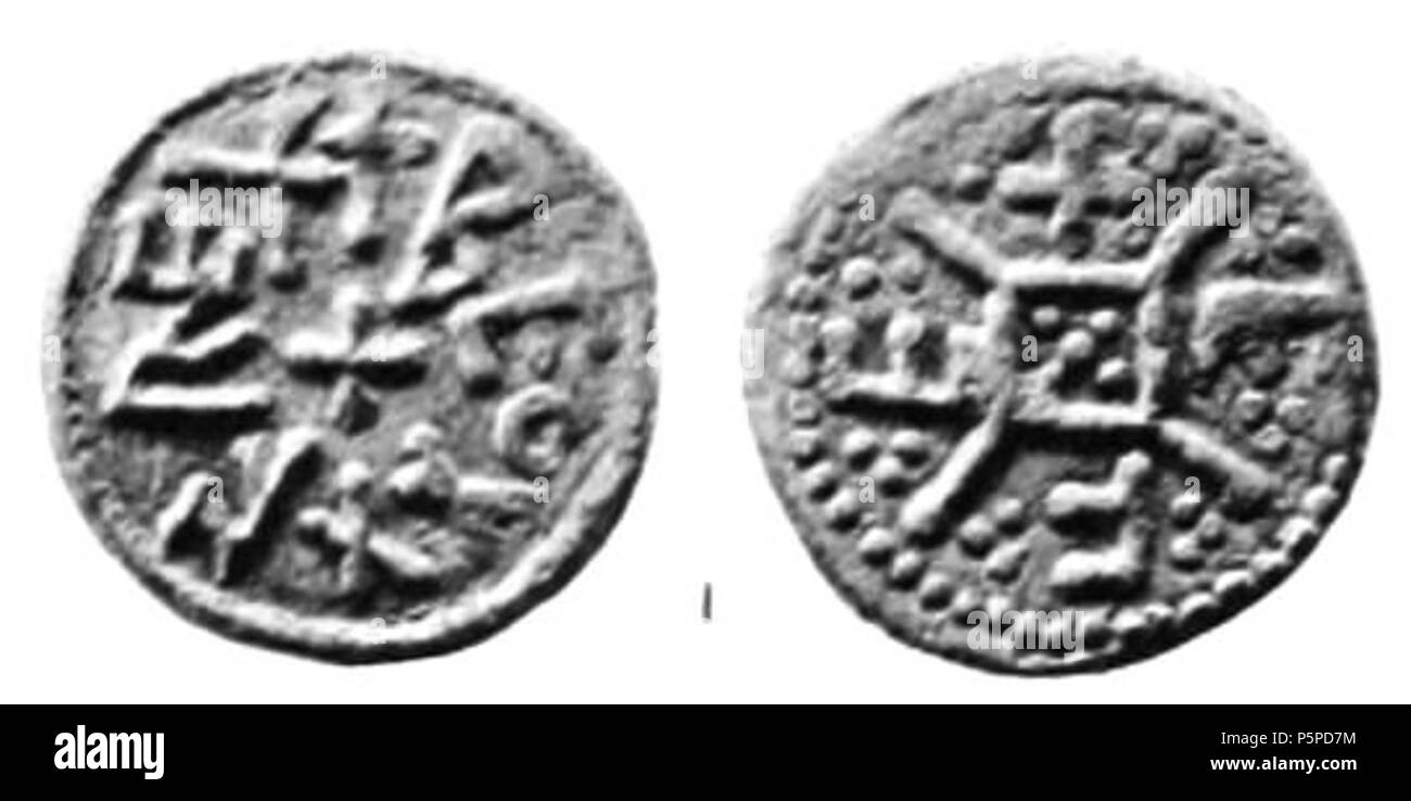 N/A. Inglese: medaglia di Beonna, re di East Anglia dopo 749, dal catalogo di monete in inglese nel British Museum (1887) . 19 Gennaio 2013 08:36:55. Keary, C.F. 215 Boenna coin Foto Stock
