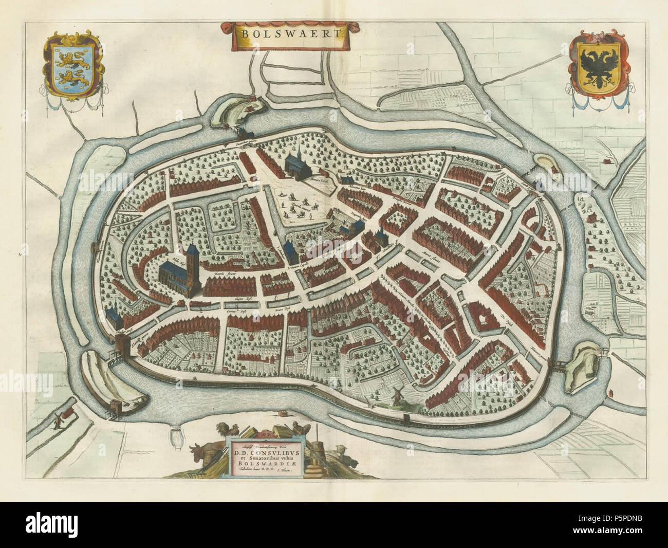 N/A. Mappa della città di Bolsward; titolo: Bolswaert; dimensione 38 x 52 . 1649. Blaeu, J 218 Bolsward 1649 Blaeu Foto Stock