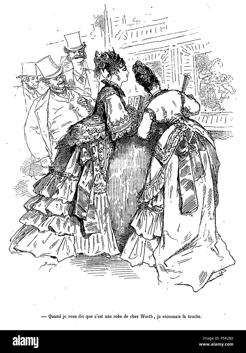 N/A. "Quand je vous dis que c'est une robe de chez vale la pena, je reconnais la touche.' ('ho detto che era un abito da vale la pena. So che il look.'). Cartoon di illustratore francese Bertall (1820-1882) che mostra due onorevoli a un museo d'arte. "Vale la pena' è il fashion designer Charles Frederick Worth (1825-1895). 1875. Bertall (1820-1882) nomi alternativi nome legale: Charles Albert d'Arnoux (costante di Carlo Alberto Nicolas d'Arnoux de Limoges Saint-Saens) Descrizione illustratore francese, disegnatore e incisore, Data di nascita e morte 18 Dicembre 1820 24 marzo 1882 Luogo di nascita e morte Soyon Parigi Foto Stock