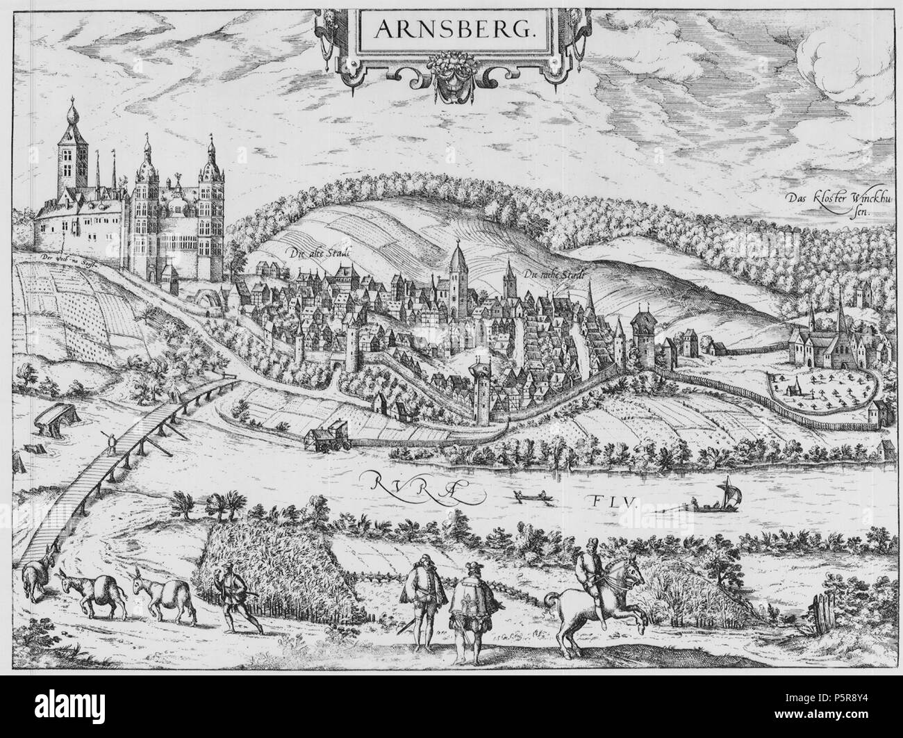 N/A. Deutsch: Arnsberg im 16. Jahrhundert, Stich von Braun & Hogenberg . 16. Jahrhundert. Braun; Hogenberg 230 Braun - Arnsberg Foto Stock