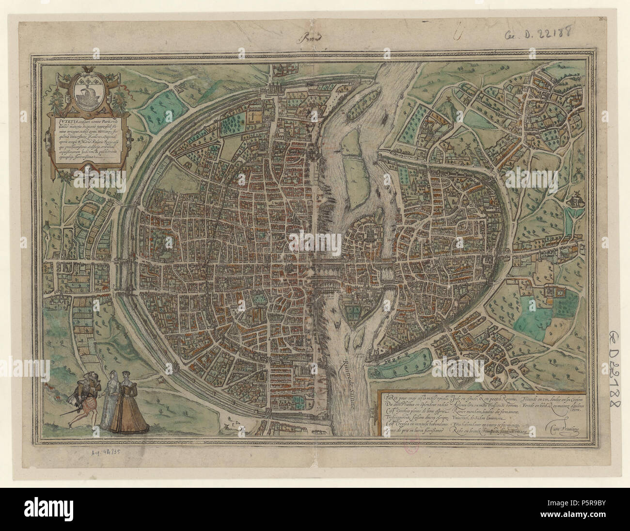 N/A. Un vecchio Mappa di Parigi. Il XVI secolo. Georg Braun; Frans Hogenberg 231 Braun Parigi HAAB - originale Foto Stock