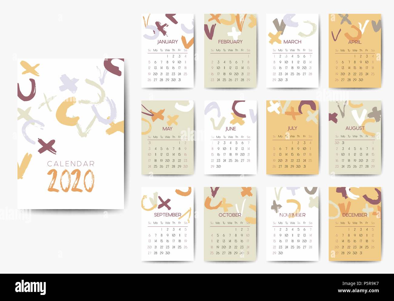 Il 2020 calendario modello Illustrazione Vettoriale